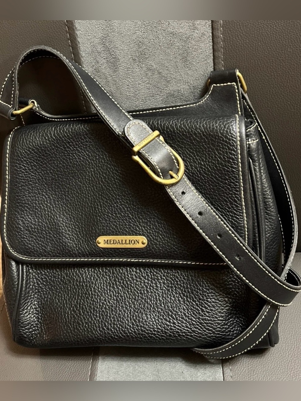 Medallion Black Leather Crossbody Bag
